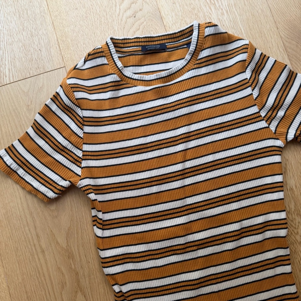 Scotch & Soda Striped ribbed short sleeve Shirt mustard yellow - S
